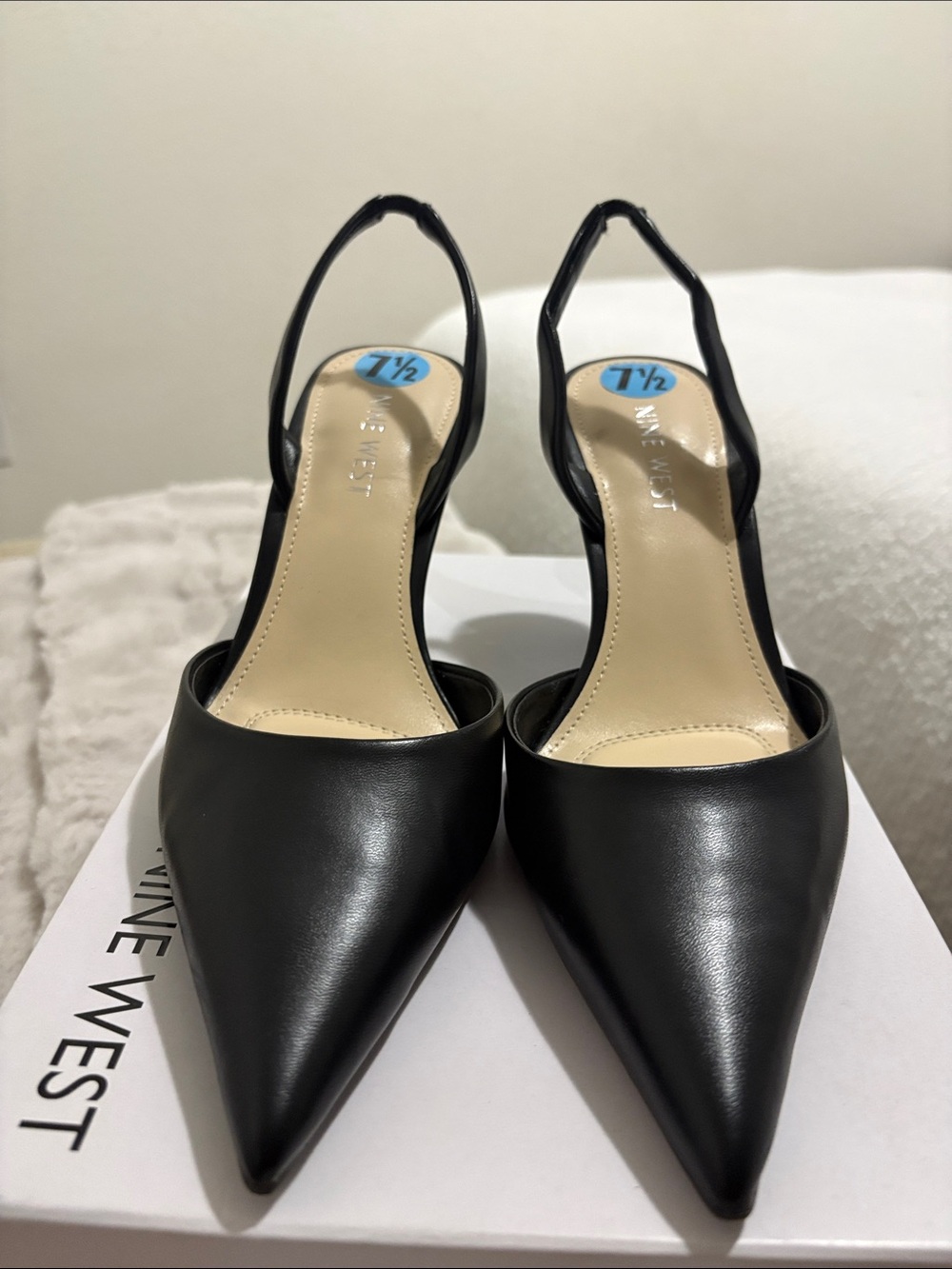 Nine West Black Pointed Leather Slingback Pumps